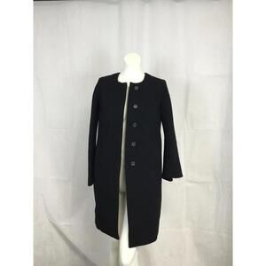 [310] J.Crew Coat Womens 0 Black Wool Double Cloth Collarless Overcoat